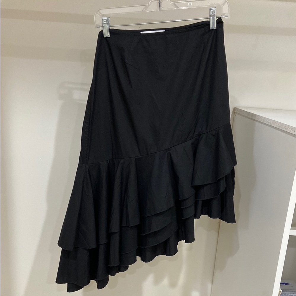 Chic Black Asymmetrical Ruffle Skirt